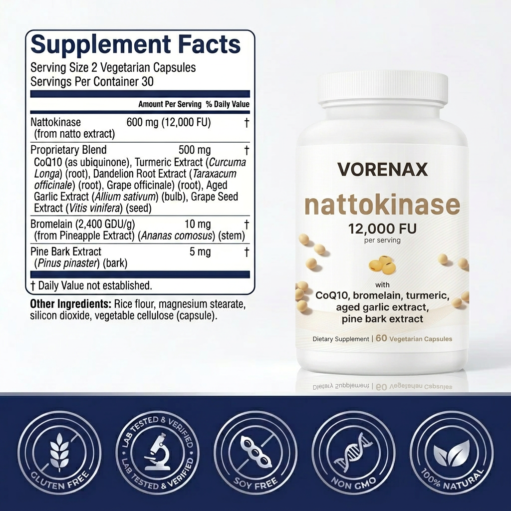 Nattokinase 12,000FU Complex - 60 Vegetarian Capsules
