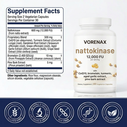 Nattokinase 12,000FU Complex - 60 Vegetarian Capsules
